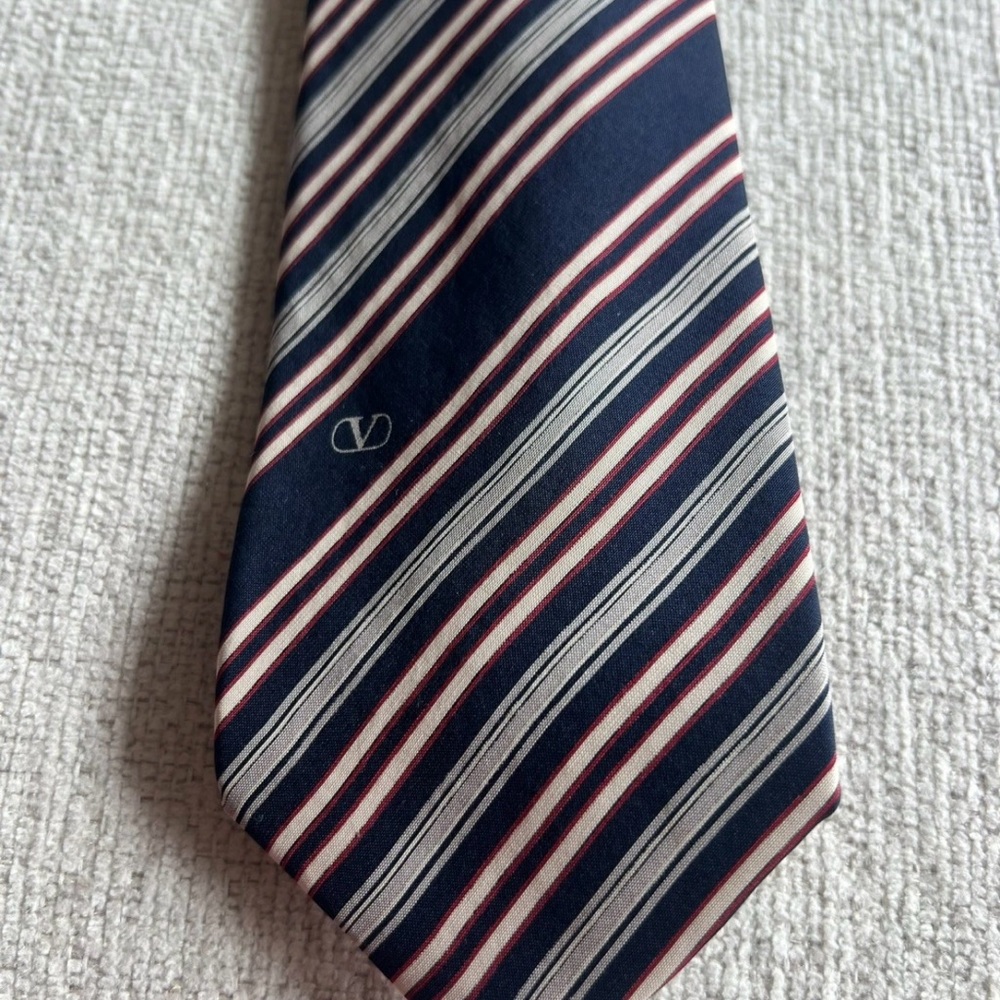 Valentino Men's Navy and Red Striped Tie